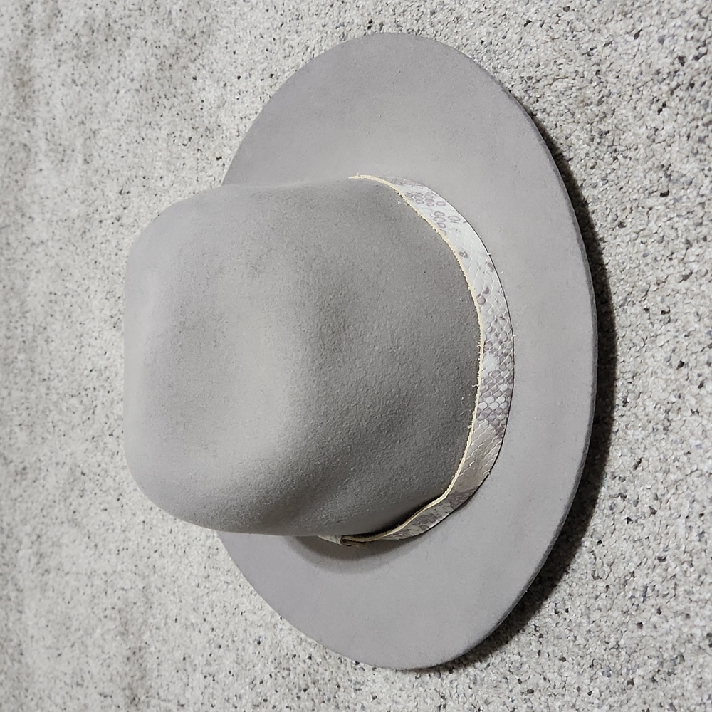 RAG & BONE Fedora Grey Wool Hat with Snakeskin Trim Size Large - Picture 6 of 11